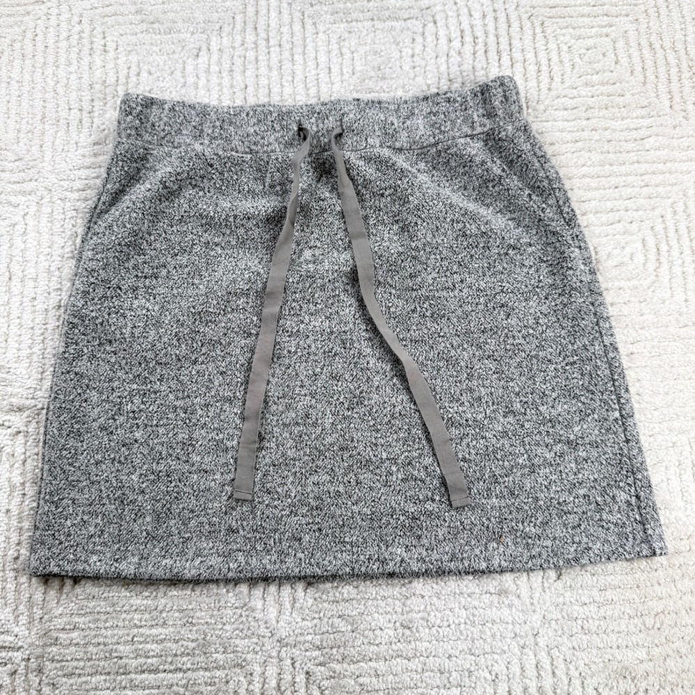 LOFT Skirt Womens Medium Gray Marled Knit Drawstring Mini Loungewear Cozycore